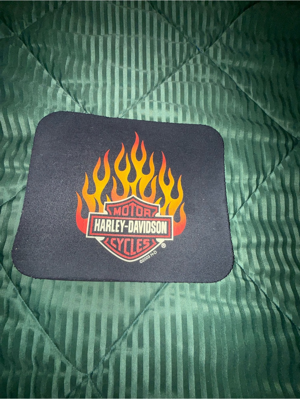 Harley-Davidson Black Mouse Pad with Red and Orange Flame Shield